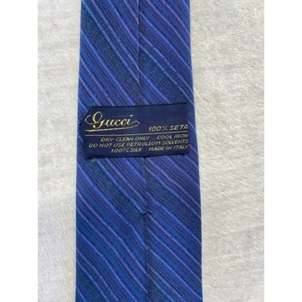 Vintage Gucci Tie 1970s Mens 100% Silk Luxury Designer Rare Blue Stripe Necktie
